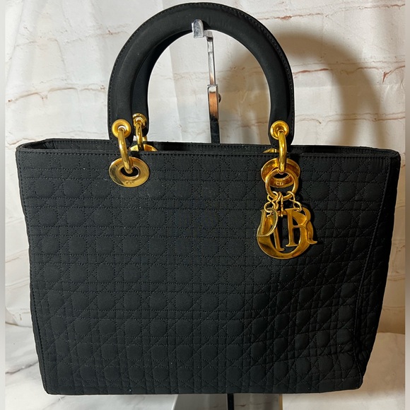 GUC Dior Black Cannage Medium Handbag - Picture 1 of 9